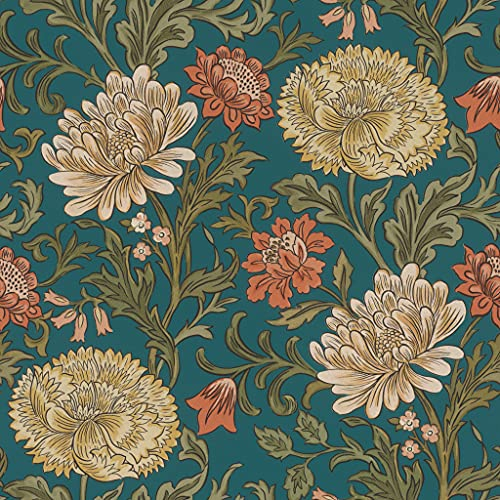 Rasch Papier peint intissé coloré de la collection Salisbury 553154 - Motif floral - Différentes couleurs - Fond bleu foncé avec structure légère - 10,05 m x 53 cm (L x l)