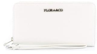 FLORA CO PARIS - Portefeuille Femme Zippé Grande Capacité - Wallet Compagnon Fin Souple Format Long 20cm - Porte-Cartes Monnaies Tout-en-Un PU Cuir Grainé à Lanière - Classique Elégant - Blanc