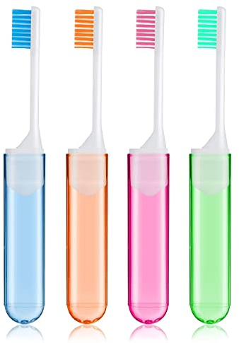 Sibba Cepillo de Dientes de Cerdas Suaves 4 Piezas Plegables Manuales para Las Encías Frágiles Cuidado Dental Adulto Niño Portátil para Acampar Viaje