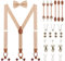 Uomo Set di Bretelle & Papillon, Bretelle a Forma Y Larghe 3,5 cm, 6 WAY TO WEAR con Bottoni/Clips/Chiusura a Moschettone/Fibbia Salopette Bretelle Allungate - Beige