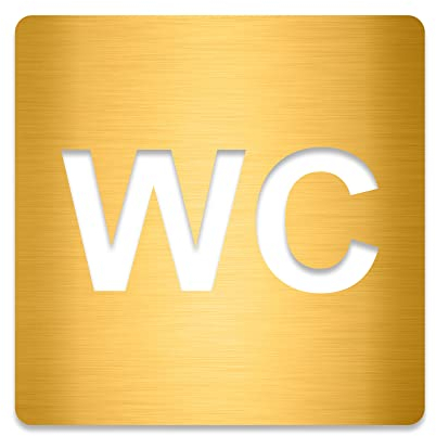 3D WC Schild, Hochglanz, selbstklebend, Damen, Herren, Türschild, Hinweis, Toilette, Acryl/Holz (Gold (gebürstet))