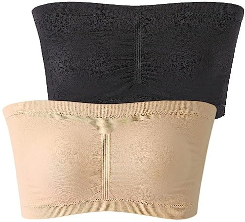 FULIER Women Bandeau Bra Padded Strapless Wireless Bralette Bralette 2 Packs