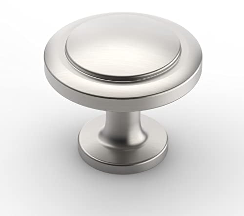 9BUILD 10 Pack Brushed Satin Nickel Drawer Knobs - Round Cabinet Knobs for Cupboards, Kitchen Doors & Dressers - Single Hole, Zinc Alloy