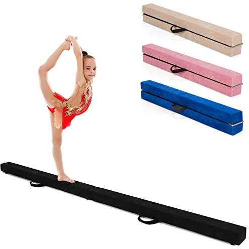 COSTWAY Barra de Equilibrio Gimnasia de 210 cm, Viga de Equilibrio Plegable de Gimnasia, Barra Gimnasia Artistica con Empuñaduras, Resistente al Desgaste para Niños Gimnastas y Animadoras (Negro)