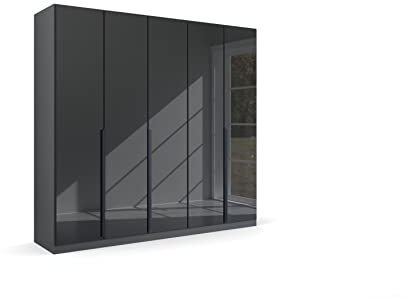 Rauch Möbel Modern by Quadra Spin Schrank Drehtürenschrank, Grau metallic/Glas basalt, Schwarz, 5-trg., inkl. 3 Kleiderstangen, 3 Einlegeböden, BxHxT 226x210x54 cm