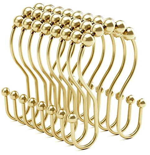 Ganchos dorados para cortina de ducha, ganchos Bathway para cortina de ducha, anillos de cortina de ducha, a prueba de óxido, equilibrados, deslizamientos suaves, ganchos dobles para cortina de ducha
