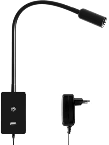 ENUOTEK Lampe de Liseuse Murale, Lampe Murale LED de 4W Pour Lit, Lumière de Lecture Tactile de 4000K Dimmable de 240Lm avec Port de Charge USB 2A, Lampe de Lecture à col de Cygne Spotlight