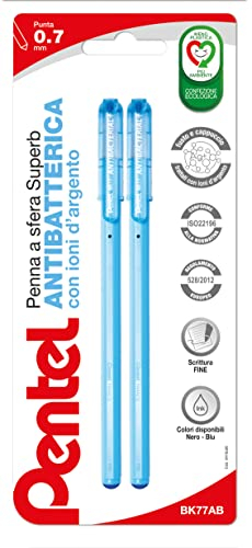 Pentel BK77AB Superb Antibacterial+ penna a sfera 0,7 mm blu, 2 pz