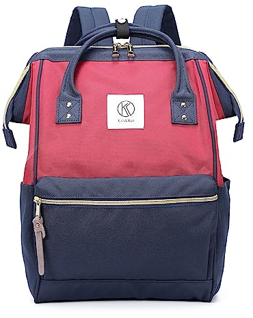 Kah&Kee Eleganter wasserdichter Damen Rucksack mit Laptopfach - Diebstahlsicheres Design - Wickeltasche - Anti-Diebstahl Reisetasche - Lässiger Schulranzen(Bordeaux/Marineblau Ii, Groß)