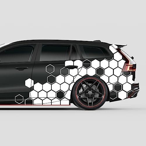 Finest Folia 2er Set XXL Auto Aufkleber je 200x60cm Motorrad Bus Sticker Kfz Zubehör Waben Tuning Dekor Linien Design Folie KX078 (02 Weiß Glanz)