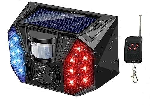 Bewegungsmelder-Alarm im Freien - Solar-Stroboskop-Alarmleuchte mit Bewegungsmelder | 4 Modi wasserdicht, 129 dB Solaralarm, Outdoor-Bewegungsmelder, Geräuschmacher mit Fernbedienung für Lingjiong
