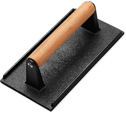 AIVIKI Burger Press, Smash Burger Press for Blackstone Griddle, Heavy Duty Cast Iron Rectangular 8.2x4.2In Bacon Grill Press with Wood Handle, Meat Steak Weight for Sandwich, Paninis (Rectangle)