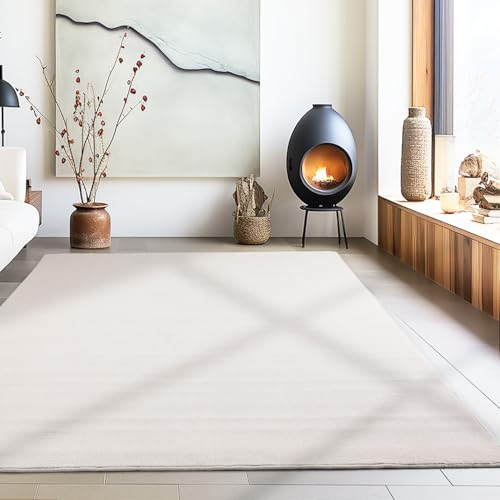 Carpetsale24 Waschbarer Teppich Kurzflor Läufer 80x250 cm Creme Modern Einfarbig Weich rutschfest Pflegeleicht Maschinenwaschbar für Flur Eingang Küche Schlafzimmer