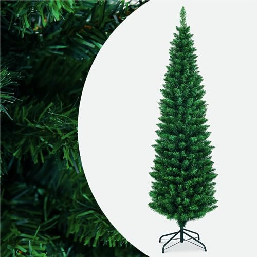 SPOTRAVEL 5FT/6FT/7FT/8FT Artificial Slim Pencil Christmas Tree, Traditional Pine Xmas Tree with Metal Stand, Decorative Pine Tree for Home, Office, Shop and Hotel (5FT/1.5M)