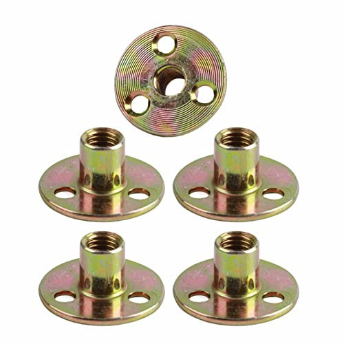 ,T-Nut,M10-Platte,Gewindeflansch M10,M6-Blindmuttern,Gewindestangenbefestigungen,5 Stück T-Nut-Flansch 3-Loch-Möbelbefestigungs-T-Stück aus Verzinktem Eisen mit Rundem Sockel