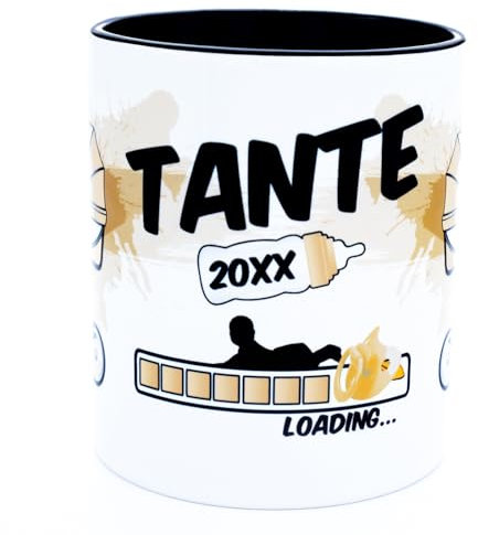 Baby Loading 2025 2026 Tasse mit Jahr personalisiert Becher für werdende Tante Schwanger Geschenk du wirst zukünftige Patentante Verkündung Schwangerschaft Überraschung Keramik 330 ml