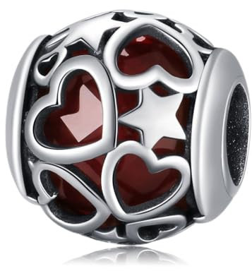 BEEUVIP Amore Cuore Stella Rossa Charm per bracciali, ciondoli in argento 925, perline per collane, per la festa della mamma, compleanno, regalo di Natale