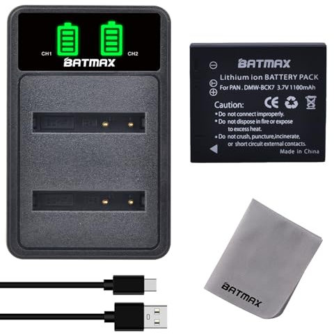 Batmax DMW-BCK7 Battery and USB Dual Battery Charger for Panasonic Lumix Lumix DE-A91, DE-A92, DMC-FH6, FH7, FH8, FH2, FH4, FH5, FP7S, FS14, FS16