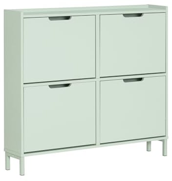 SoBuy Zapatero Estrecho con 4 Solapas – Mueble Zapatero Entrada Recibidor, Armario Zapateros Estrecho de Madera para Pasillo Estrecho y Entrada, 100x19x91 cm, Verde，FSR100-GR