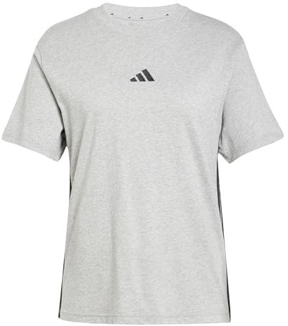 adidas Donna Essentials 3-Stripes Cotton T-Shirt, Medium Grey Heather/Black, M