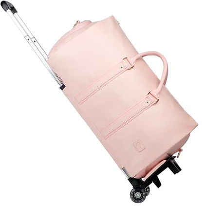 WanderBag: Sac de Voyage Femme Élégant et Anti-Froissement – Duffle Bag avec roulettes en Rose Pastel | Spacieux et Pratique, Idéal pour Garder Vos Vêtements sans Plis - pour Voyages du Week-End