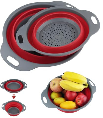 YUUTIAL Pack of 2 Collapsible Colander,Silicone Folding Colander with Plastic Handles,Collapsible Kitchen Strainer for Draining Pasta, Fruits, Vegetable