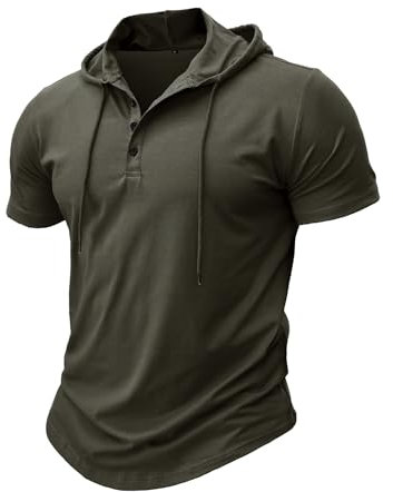 MakingDa Athletischer Kurzarm-Kapuzenpullover für Herren, modisch, Workout, Fitnessstudio, Pullover, Kapuzenshirt, Knopfleiste, Muskel-Passform, Sommer-Sweatshirt, leicht, Hip-Hop, Laufen, Boxen,