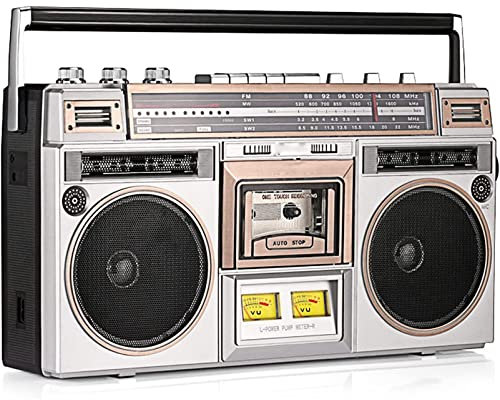 Boombox con lettore CD e radio AM/FM, stile retrò, portatile, per riunioni di famiglia, viaggi, ingresso SD/USB, registratore a cassette