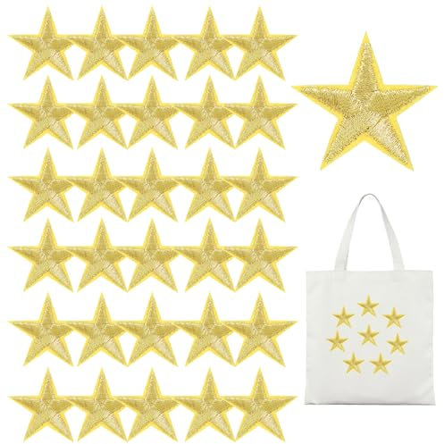 Star Embroidered Patches, 30 Pcs Gold Star Iron on Patch 1.14'' Iron Sew On Patches Embroidered Applique Embellishments for Clothing Jeans Hats Jackets Backpacks