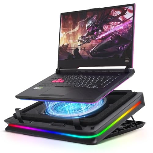Base Refrigeradora Portatil, Base refrigeradora portatil Gaming RGB con Velocidad Ajustable Ventilador Turbo de 18 cm, Refrigerador Portatil para Enfriamiento Rápido de Portátiles de 13-19 Pulgadas