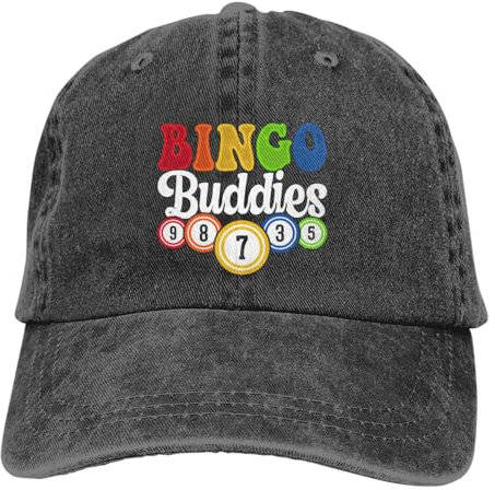 Crazy Bingo People Baseballkappe, verstellbar, originell, klassisch, niedriges Profil, Baumwolle, für Herren und Damen, Bingo Buddies Black 24, Einheitsgröße