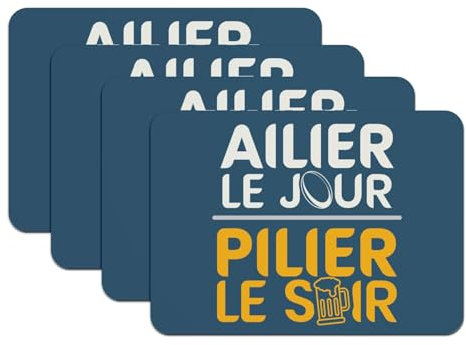 Tischsets mit Unterseite aus Gummi, blau, Motiv: Ailier Le Jour Pilier Le Soir Sport Rugby Aéro Bar – großes Format 39,5 x 28,5 cm, 4 Stück