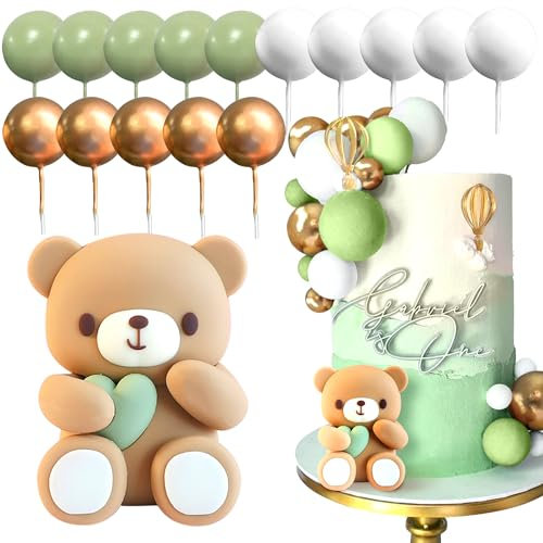 JeVenis Teddybär Tortendeko Tortendeko Mädchen 1 Jahr Tortendeko Teddybär Kuchen Dekoration Taufe Junge Grüner Tortendeko für Hochzeit Babyshower Geburtstag Party