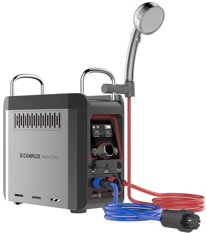 CAMPLUX Nano Calentador de Agua a Gas 3 Litros con Bomba de Agua, Butano (28-30mbar) / Propano (37mbar), 12V, para Áreas Fuera de la Red, Nano 3 Pro