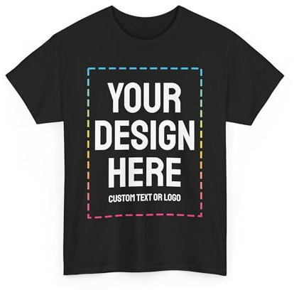 Custom T-Shirt Print with Text, Image or Logo - Personalized Printed Cotton Tees - Design Your Own Shirt for Men and Women - Bulk Packs (US, Alpha, Large, Regular, Regular, 1 Pack, Black)