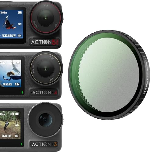 JJC Black Mist Filter für DJI Osmo Action 5 Pro 4 3 Black Diffusion 1/2 | Osmo Action 5 Pro 4 3 Schwarz-Weichzeichner Zubehör, Mehrfach-Vergütet HD-Optikglas mit Filteretui & Reinigungstuch für Vlog
