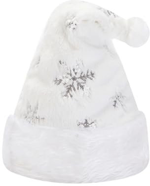 Weiche Plüsch-Schneeflockenmütze, Weihnachts-Bommelmütze, Uni, flauschig, Weihnachtsmannmütze, flauschig, Weihnachten, Party, Silvester, Urlaub, Mütze, Silber
