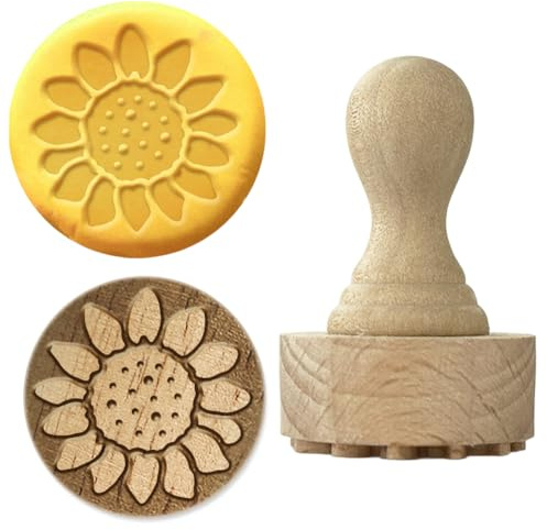 OLYCRAFT Holzstempel 2.7cm Runder Stempel Mit Sonnenblume Holzstempel Für Ton Runder Holzstempel Natürlicher Holzstempel Runde Töpferstempel Kleiner Stempel Für Die Kartengestaltung Bastelarbeiten