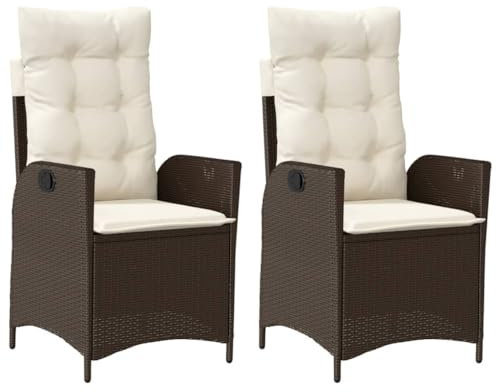 Willood Gartenstühle Gartensessel mit Kissen 2 STK. Verstellbar Braun Poly Rattan