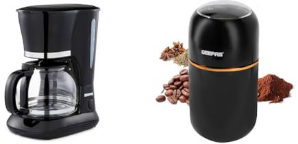GEEPAS 1.5L Filter Coffee Machine & Coffee Grinder 80g Capacity Combo Set | 800W Coffee Maker for Instant Coffee, Espresso, Macchiato | 200W Electric Coffee Grinder for Dried Spice Nuts Herbs | Black
