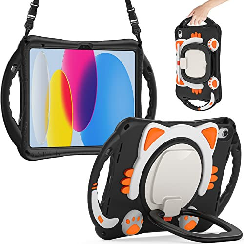 Tablet-Hüllen Hülle Kompatibel mit iPad 10. Generation 10,9 Zoll Hülle 2022 Release Cute Cat Case Compatible with Kinderfreundliche Schutzhülle Drop-Proof Shock-Proof W Rotating Kickstand + Handle + S