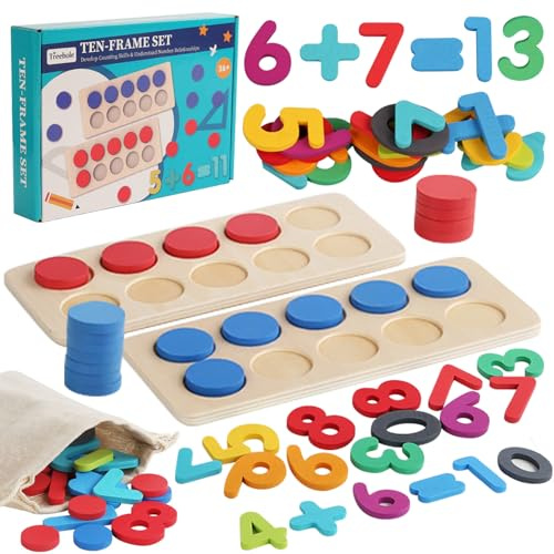 LETTERASHQP Zahlen Lernen Holzspielzeug Motorikspielzeug Mathematik Zahlenspiel Steckspiel Holz Zahlenblock Spielzeug Rechnen Lernen Holzzahlen Mathespiel Lernspielzeug für Kinder Addition Subtraktion