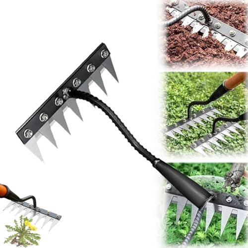 Introti 2025 Gardenia Iron Weeding Rake, Iron Rake 2.0 for Gardening and Weeding, 5/6/7/8 Teeth Carbon Steel Garden Weeder Rakes, Garden Weeding Tool for Backyard Lawn Loosenin