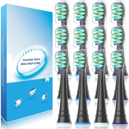 Wardimark Ersatzbürsten Kompatibel mit Philips Sonicare Elektrische Zahnbürste 12er Aufsätze Zahnfleischpflege Ersatzbürstenköpfe, Schwarz