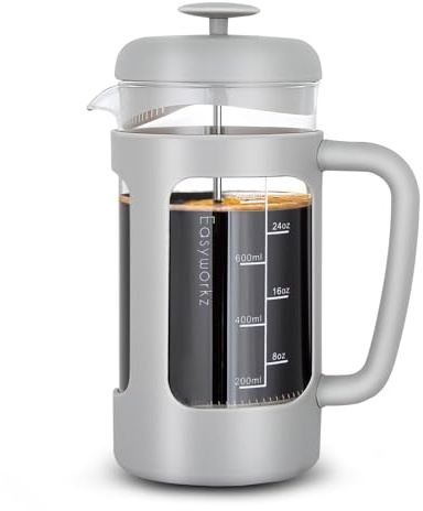 Easyworkz French Press 1000 ml Kaffee-/Teezubereiter mit Borosilikatglas, Softgrip-Griff, Hellgrau
