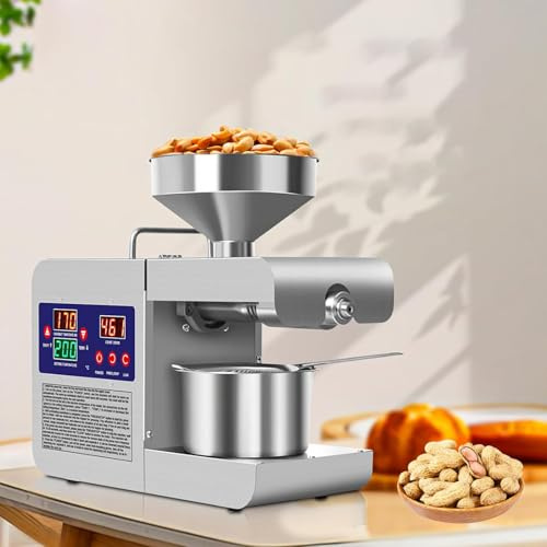Upgraded Kitchen Oil Press Machine Electric Automatic Oil Press Propose Organic Oil Expeller for Coconut Flax Peanut Castor Perilla Seed Canola Cocoa Beans Sesame Commercial1500W