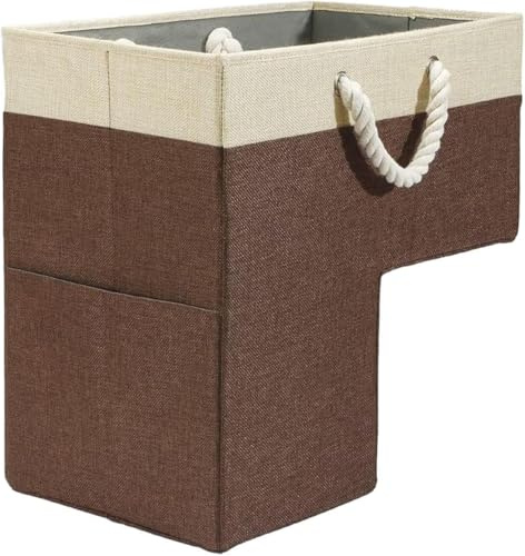 Gachiwar Stair Basket, 16 x 10 x 8 Inches Stair Basket for Stairs with Handle, Clothes Storage Bins, Foldable Staircase Storages Organizer, Versatile Sturdy Bag for Toys, Clothes, Books, Tools (Brown)