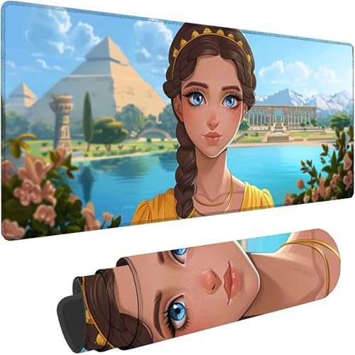 Blau Mauspad XXL 1600x800x3 mm, Großes Gaming Mauspad Pyramide Motiv, Schreibtischunterlage mit Design Vernähte Kanten, Wasserfest Anti Rutsch Mousepad PC Zubehör, Büro Deko Geschenke für Frauen w-657