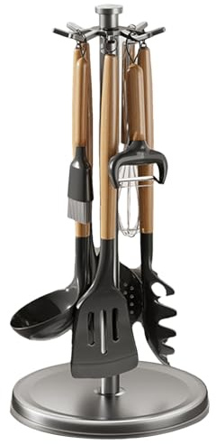 Organizador giratorio para utensilios de cocina - con 8 ganchos Soporte para espátulas - Rotación de 360 grados Soporte para ollas y sartenes | para vara de agitación Cuchara para restaurante en casa