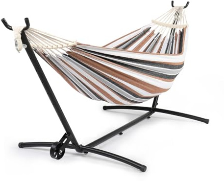 HOBBYZOO Hamac sur Pied, Capacité de Charge 200kg, Un côté comporte Un Rouleau Mobile, Réglable en Hauteur, 268x106x102 cm, Support métallique - pour 1-2 Personnes, Marron
